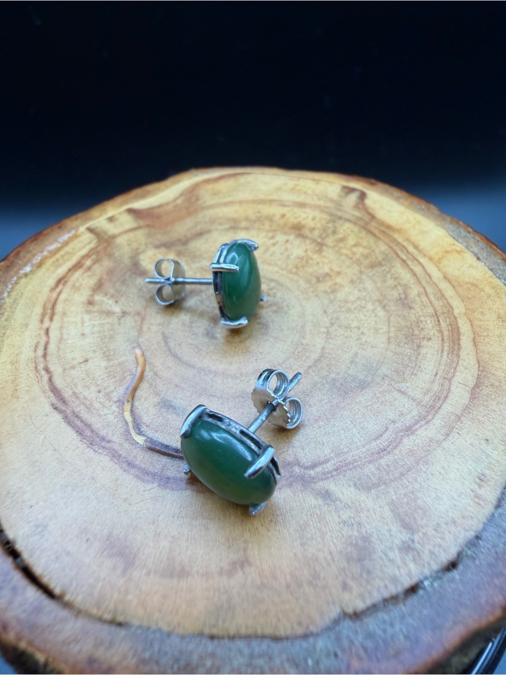 Green Stone Sterling Silver Stud Earrings